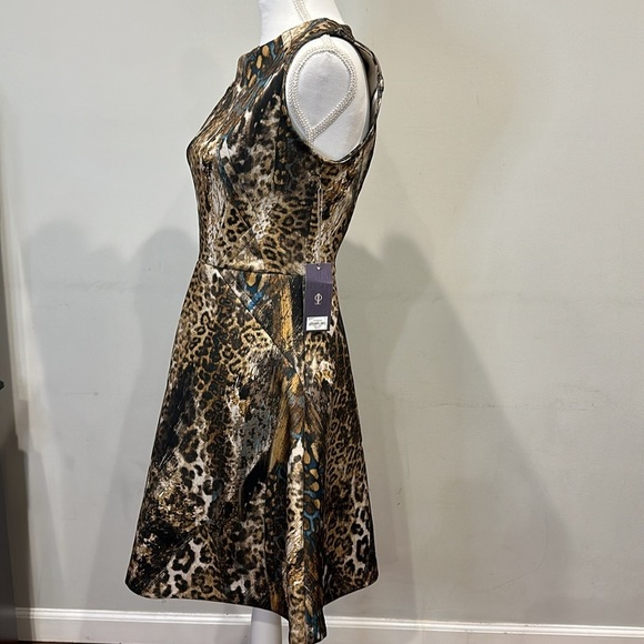 Jennifer Lopez Sleeveless Fit and Flare Scuba Cocktail Dress Leopard Print - Picture 4 of 15